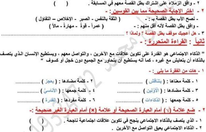 بالبلدي: مراجعات نهائية.. اختبار شهر أكتوبر لغة عربية سادسة ابتدائي