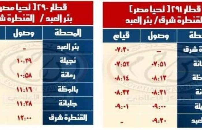 السكة الحديد تعلن مواعيد القطارات على خط القنطرة شرق وبئر العبد والعكس