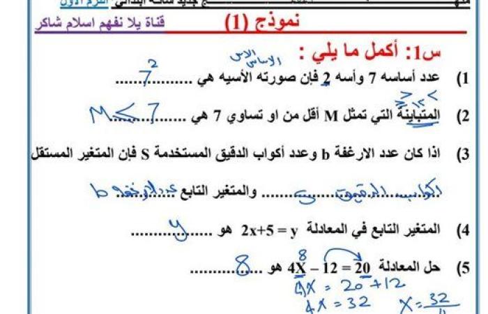 مراجعات نهائية.. امتحان الرياضيات المتوقع بإجابته لشهر نوفمبر الصف السادس الابتدائي