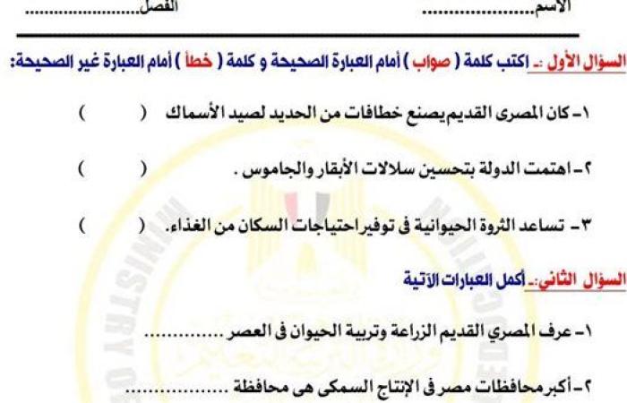 مراجعات نهائية.. أسئلة تقييم الاسبوع الـ 13 في الدراسات الاجتماعية لـ الصف الخامس الابتدائي