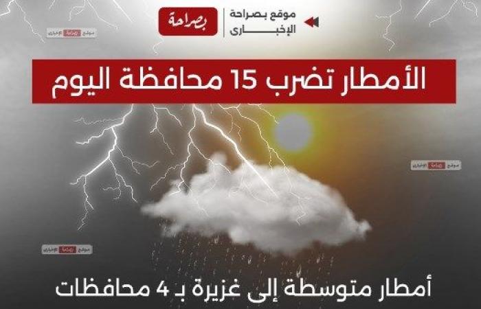 الأمطار تضرب 15 محافظة اليوم.. تعرف عليهم