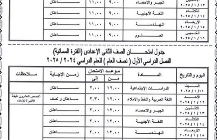 موعد امتحانات نصف العام 2025 للصف الثاني الإعدادي بمدارس القاهرة