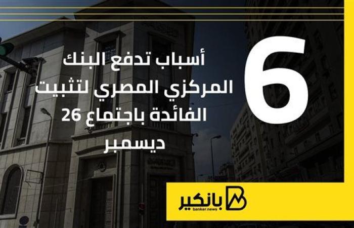 6 أسباب تدفع البنك المركزي المصري لتثبيت الفائدة باجتماع 26 ديسمبر