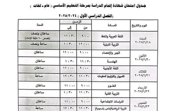 موعد امتحانات الترم الأول للصف الثالث الإعدادي 2025