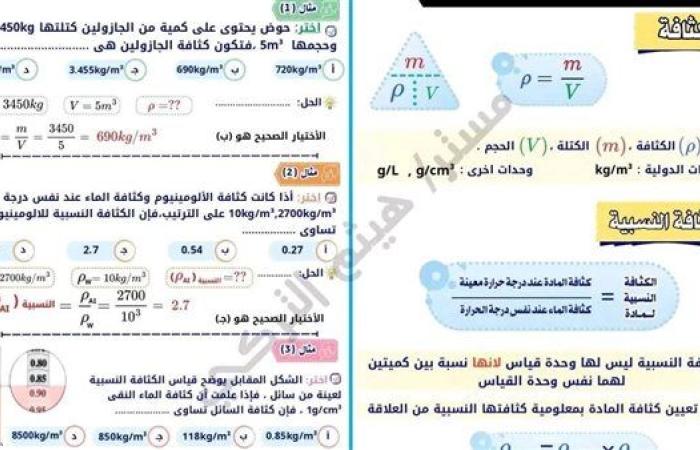 مراجعات نهائية.. أبرز قوانين ومسائل العلوم المتكاملة لـ الصف الأول الثانوي